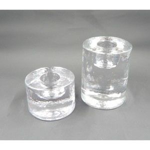Round Art Glass Taper Candle Stick Holder Ice Textured Pair Set of 2